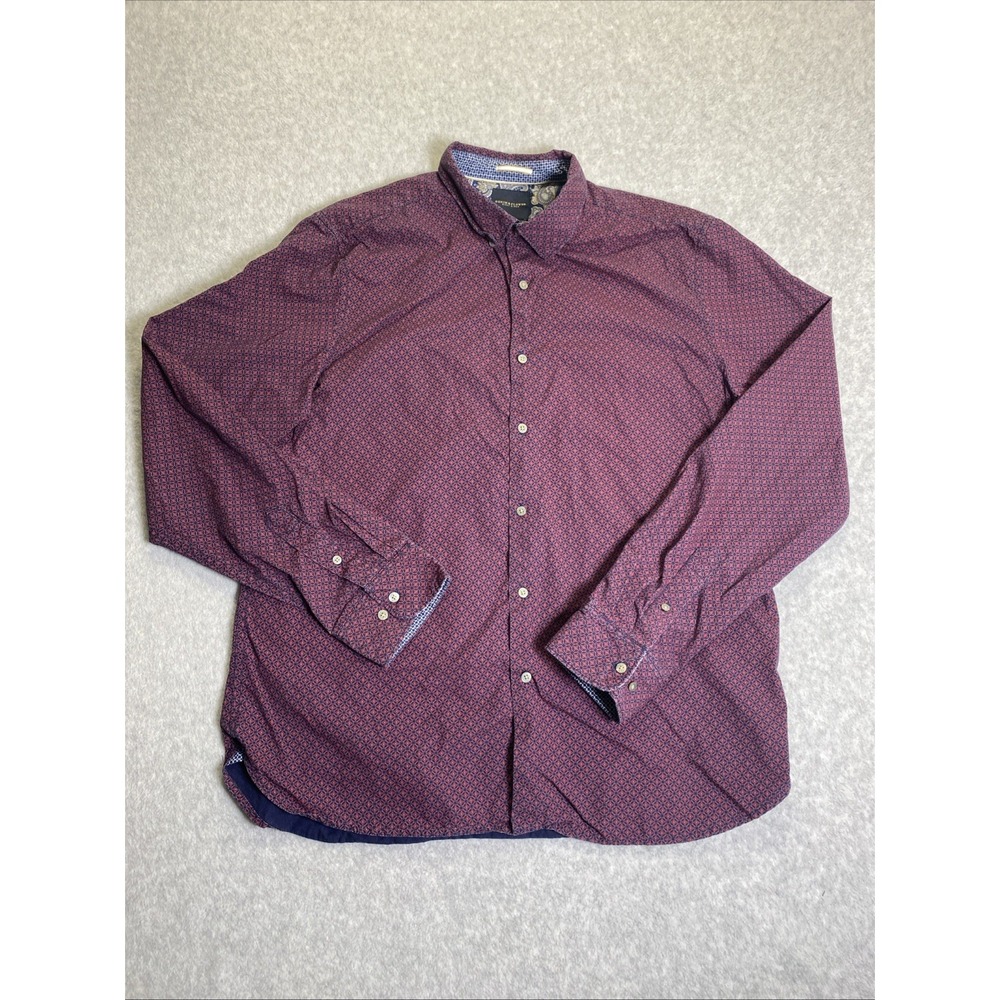 Denim & Flower Ricky Singh Mens XL Shirt Maroon Geo Micro Print Contrast Cuff LS